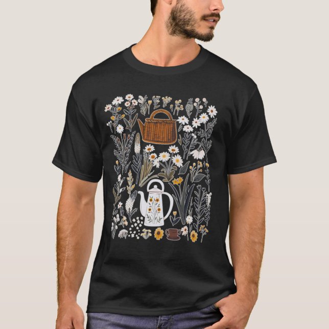 Botanisk te trädgård rustik blomsterdesign t shirt (Framsida)