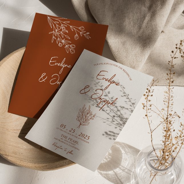Botanisk Terracotta Blommigt Boho Trendig Bröllop Inbjudningar (Skapare uppladdad)