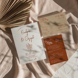 Botanisk Terracotta Blommigt Boho Unique Bröllop Inbjudningar