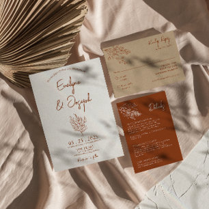 Botanisk Terracotta Blommigt Boho Unique Bröllop Inbjudningar