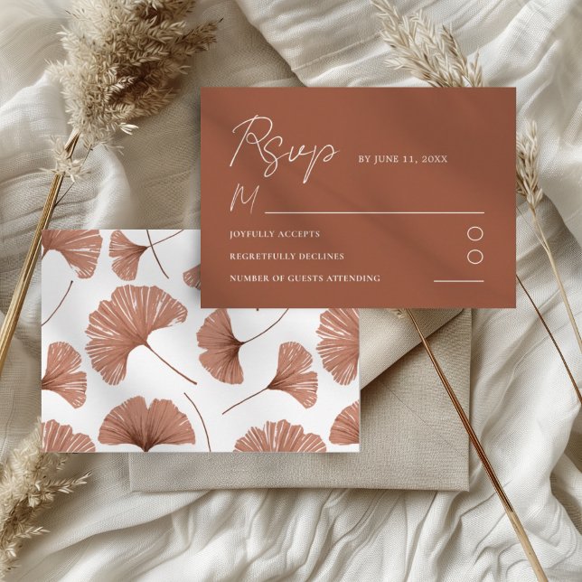 Botanisk terrakotta Ginkgo-blad bröllop RSVP-kort OSA Kort (Skapare uppladdad)