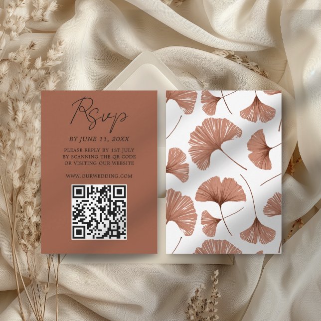 Botanisk terrakotta Ginkgo Leaf bröllop RSVP-kort OSA Kort (Skapare uppladdad)