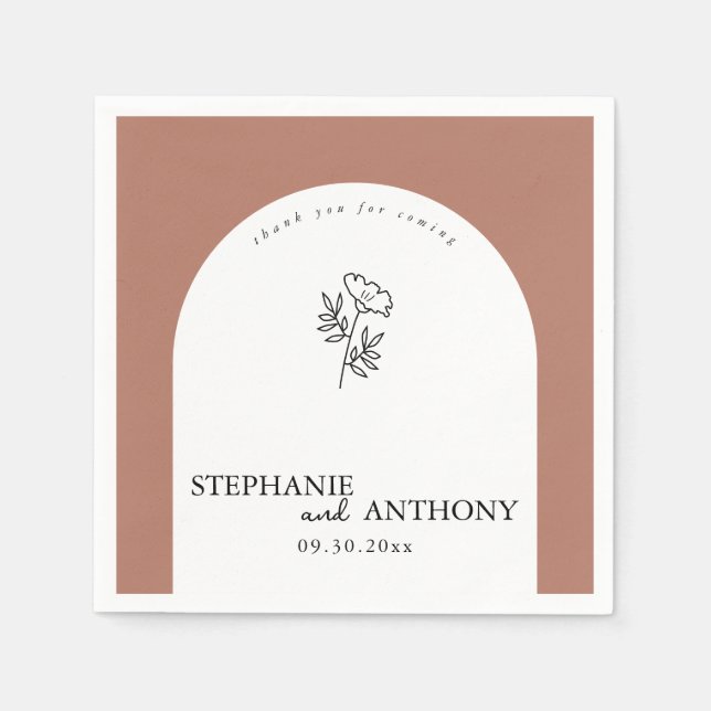 Botanisk terrakotta vildblommig valv vigsel  pappersservett (Framsidan)