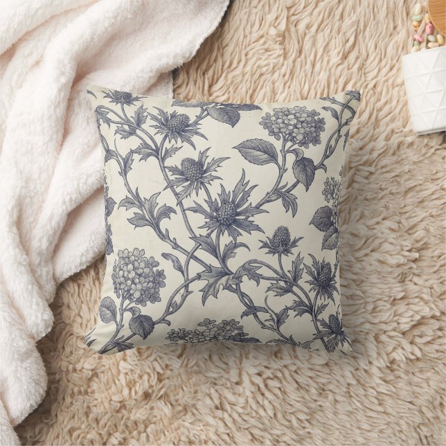 Botanisk Toile | Hortensia & Strandkrassing Kudde (Filt)