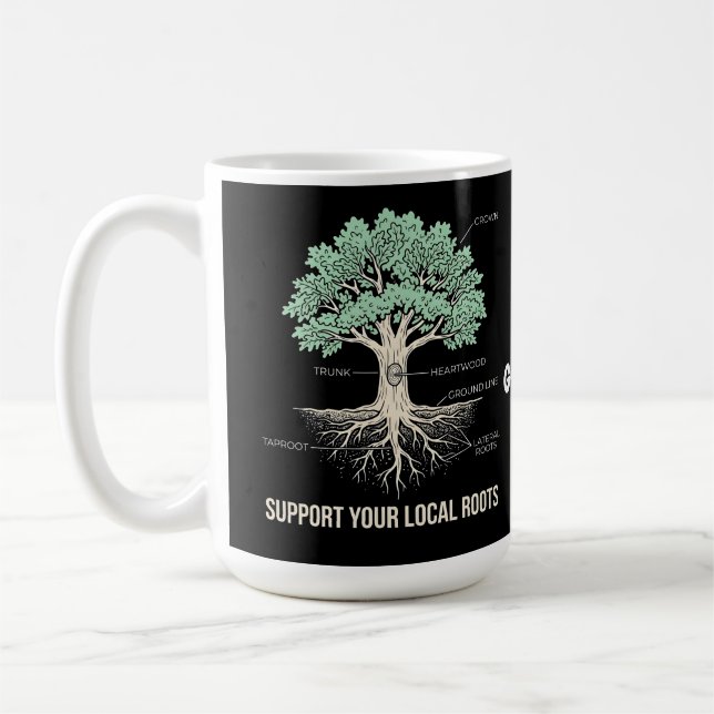 Botanisk Träd Anatomi Stöd Dina Lokala Rötter Kaffemugg (Vänster)