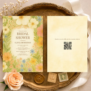 Botanisk Trädgård Blommig QR-kod Bröllopsfest Inbjudningar