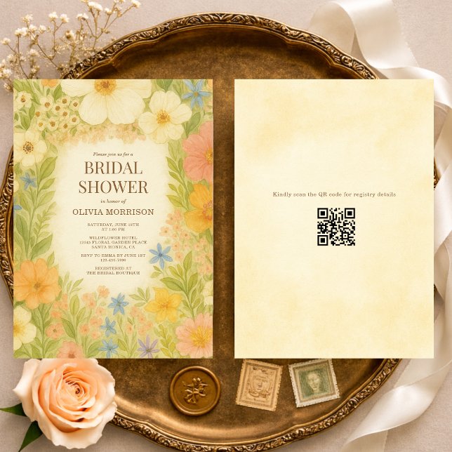 Botanisk Trädgård Blommig QR-kod Bröllopsfest Inbjudningar (Skapare uppladdad)