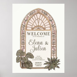 Botanisk trädgård Bröllop med glasmålning Välkomme Poster