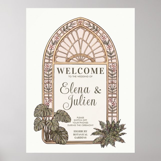 Botanisk trädgård Bröllop med glasmålning Välkomme Poster (Framsidan)