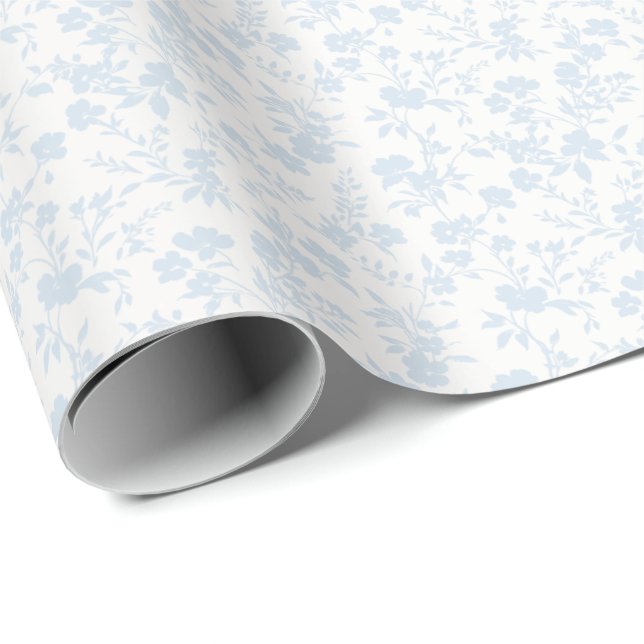 Botanisk Trädgård Pulverblå - Neutral Presentpapper (Rullad Hörn)