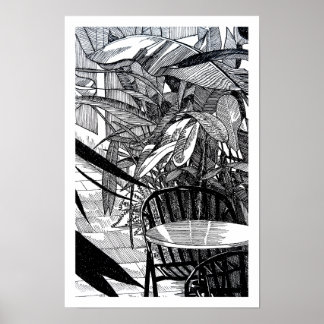 Botanisk tropisk bladlinjekonst ritning poster