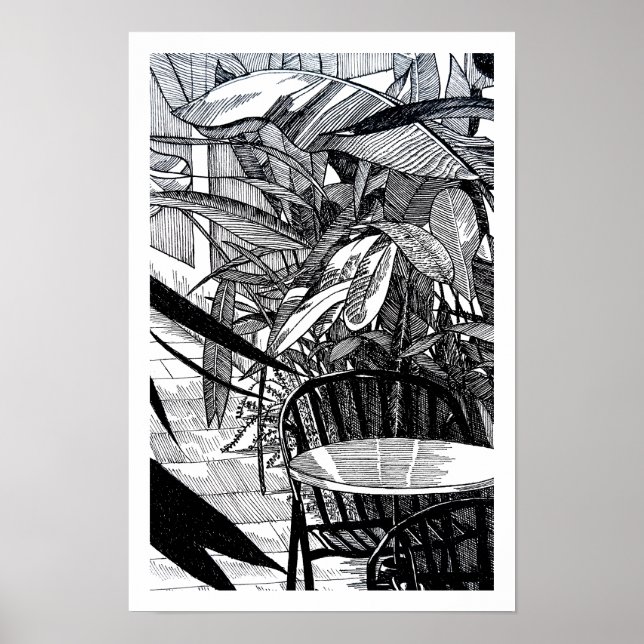 Botanisk tropisk bladlinjekonst ritning poster (Framsidan)