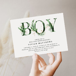 Botanisk Tropisk Grön & Guld BOY Bebis Shower Inbjudningar