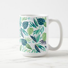 Botanisk tropisk Grönt & White Blad Mönster Kaffemugg