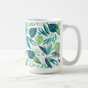 Botanisk tropisk Grönt & White Blad Mönster Kaffemugg