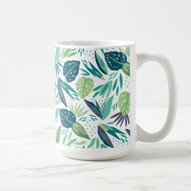 Botanisk tropisk Grönt & White Blad Mönster Kaffemugg (Höger)