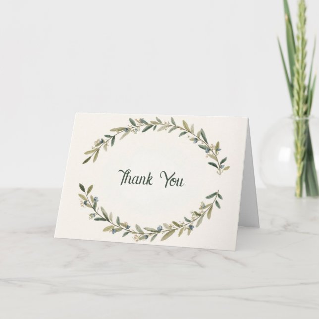 Botanisk tvillingbarndop Olive Branch Boho Grön Tack Kort (Framsida)
