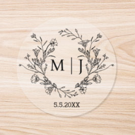 botanisk typografi monogram bröllop klar runt klistermärke