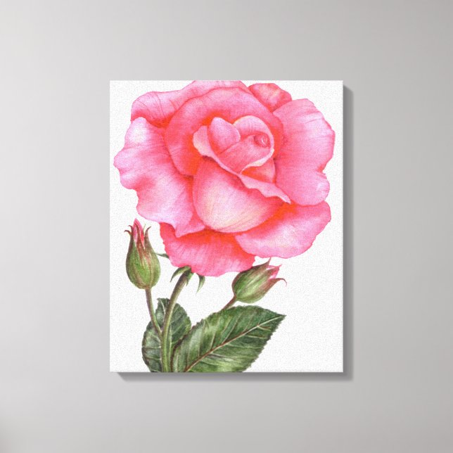 Botanisk väggkonst Rosa Ros Blommig Konst Blomma Canvastryck (Framsida)