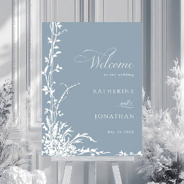Botanisk valvvägg Dusty Blue Bröllopsvälkomst Poster