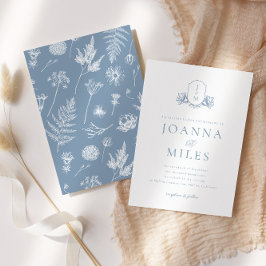 Botanisk Vapensköld Dusty Blue Monogram Inbjudningar