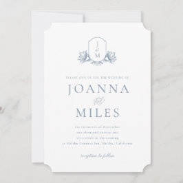 Botanisk Vapensköld Dusty Blue Monogram Inbjudningar
