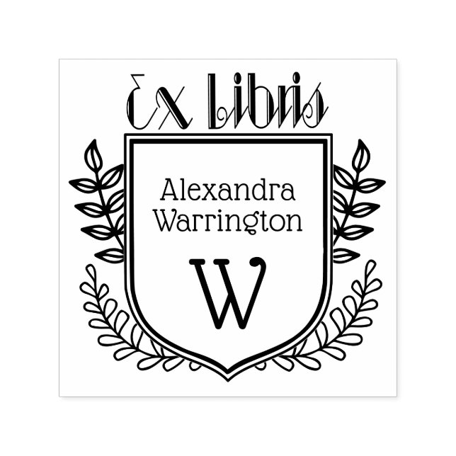 Botanisk Vapensköld Ex Libris #2 Bok Namn Initial Självfärgande Stämpel (Design)
