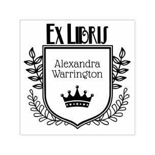 Botanisk Vapensköld Krona #1 Ex Libris Bok Namn Självfärgande Stämpel