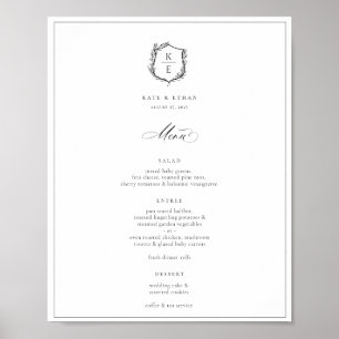 Botanisk Vapensköld Monogram Bröllop Menu Poster