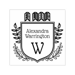 Botanisk Vapensköld Zigzag Ex Libris Bok Namn Init Självfärgande Stämpel