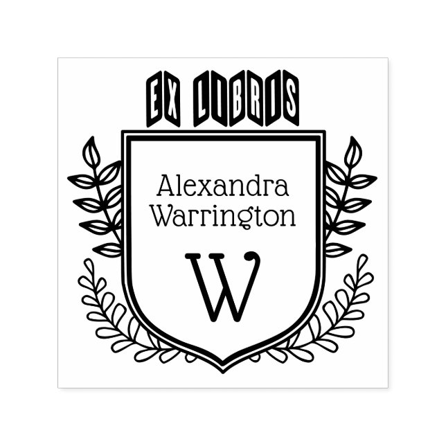 Botanisk Vapensköld Zigzag Ex Libris Bok Namn Init Självfärgande Stämpel (Design)