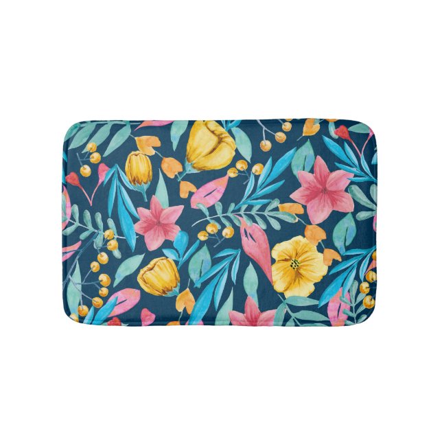 Botanisk vattenfärg: blommor, löv ornament. badrumsmatta (Framsidan)