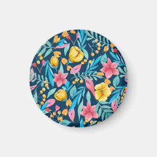Botanisk vattenfärg: blommor, löv ornament. magnet