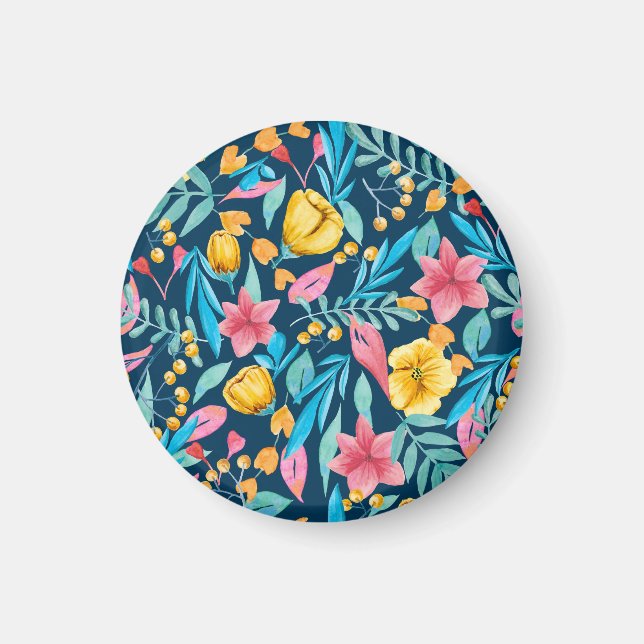 Botanisk vattenfärg: blommor, löv ornament. magnet (Framsidan)