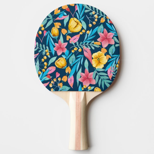 Botanisk vattenfärg: blommor, löv ornament. pingisracket (Framsidan)