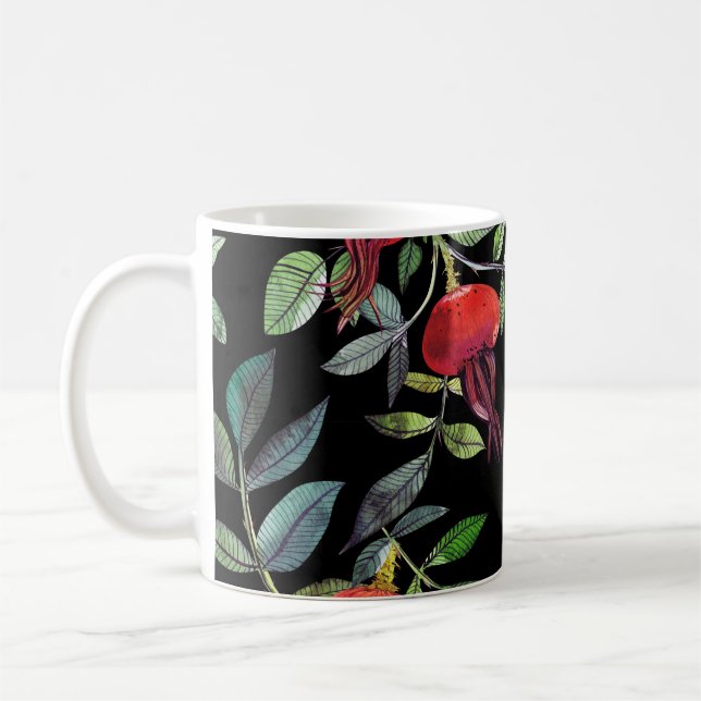 Botanisk vattenfärg teckning dogrose mönster. Brig Kaffemugg (Vänster)