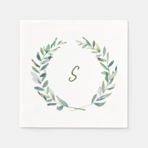 Botanisk vattenfärgoliv lämnar monogrammed pappersservett