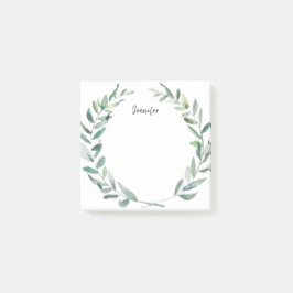 Botanisk vattenfärgoliv lämnar monogrammed post-it block