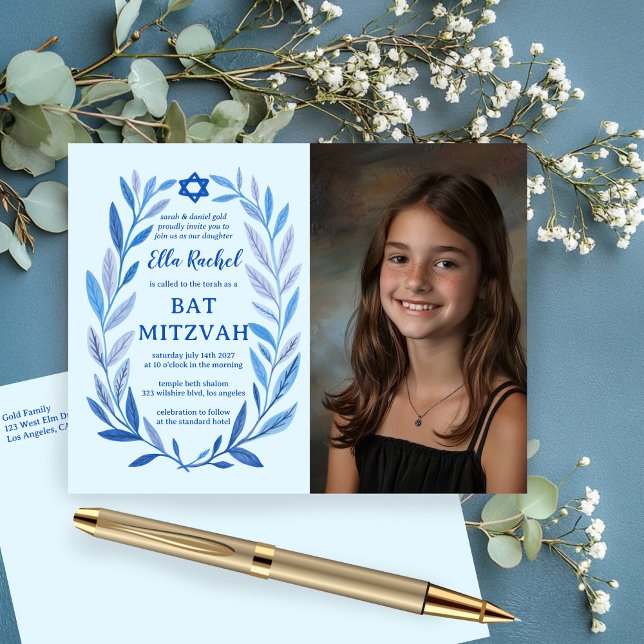 Botanisk vattenfärgsANPASSNINGSBAR PHOTO Fladdermu Vykort (Botanical Watercolor CUSTOM PHOTO Bat Bar Mitzvah Invitation Postcard
)
