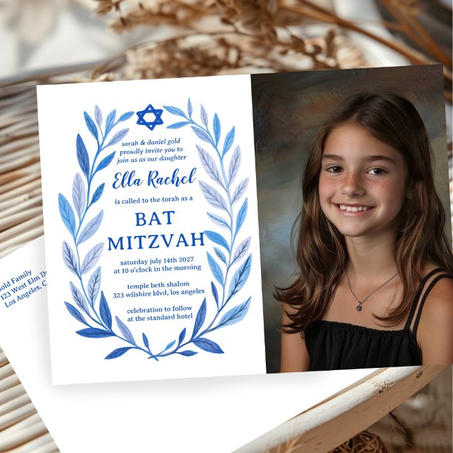 Botanisk vattenfärgsANPASSNINGSBAR PHOTO Fladdermu Vykort (Botanical Watercolor CUSTOM PHOTO Bat Bar Mitzvah Postcard
)