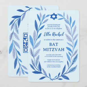Botanisk vattenfärgsANPASSNINGSBAR QR Pub Bat mitz Inbjudningar