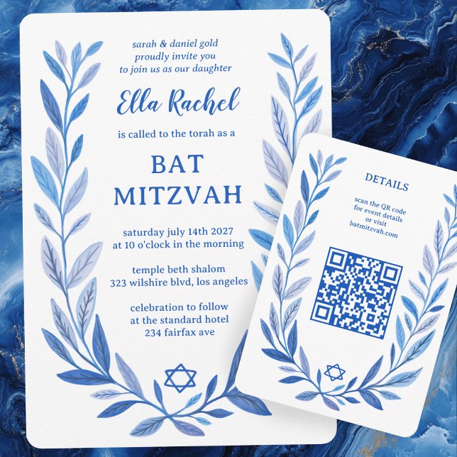 Botanisk vattenfärgsANPASSNINGSBAR QR Pub Bat mitz Tilläggskort (Botanical Watercolor CUSTOM QR Bar Bat Mitzvah Enclosure Card
)