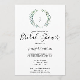 Botanisk vattenfärgsMöhippa gren monogram Inbjudningar