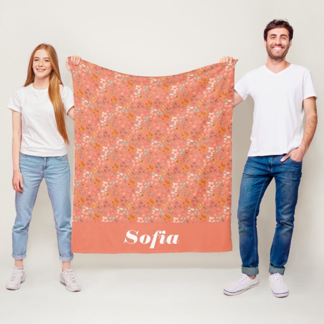 Botanisk vattenfärgsorange för mönster anpassnings fleecefilt (På plats)