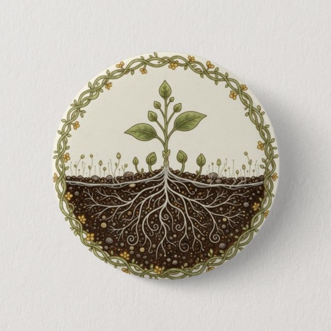 Botanisk växt med rötter Natur illustration konst Knapp (Framsida)