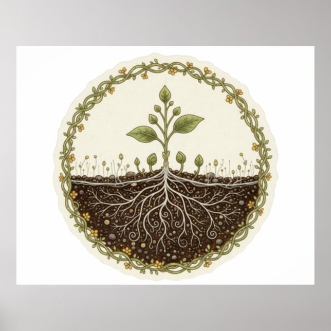 Botanisk växt med rötter Natur illustration konst Poster (Framsidan)