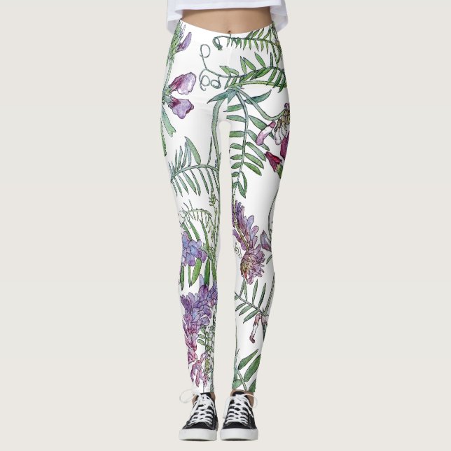 Botanisk Vetch blommar All över tryckdamasker Leggings (Framsida)