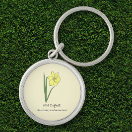 Botanisk Vild Daffodil Pastel Flower Rund Silverfärgad Nyckelring