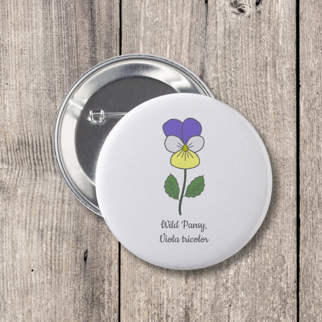 Botanisk Vild Pansy Pastel Flower Knapp (Botanical Wild Pansy Button)