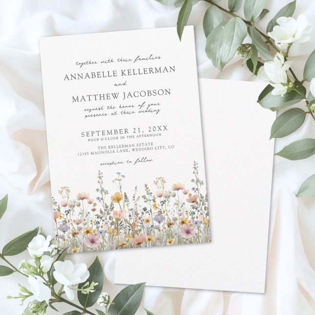 Botanisk Vildblomma Akvarell Blommig Bröllop Inbjudningar (Botanical Wildflower Watercolor Floral Wedding Invitation)